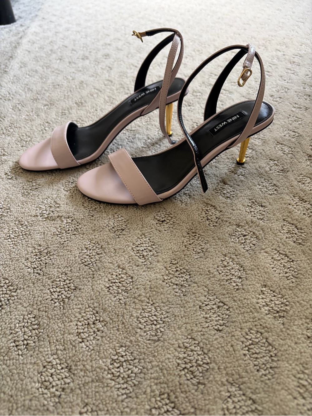 Nine West Blush Pink Open-Toe Slingback Heels with Gold Stiletto